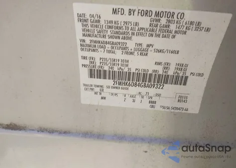 2016 Ford Flex Limited z USA, uszkodzony, nr VIN 2FMHK6D84GBA09322